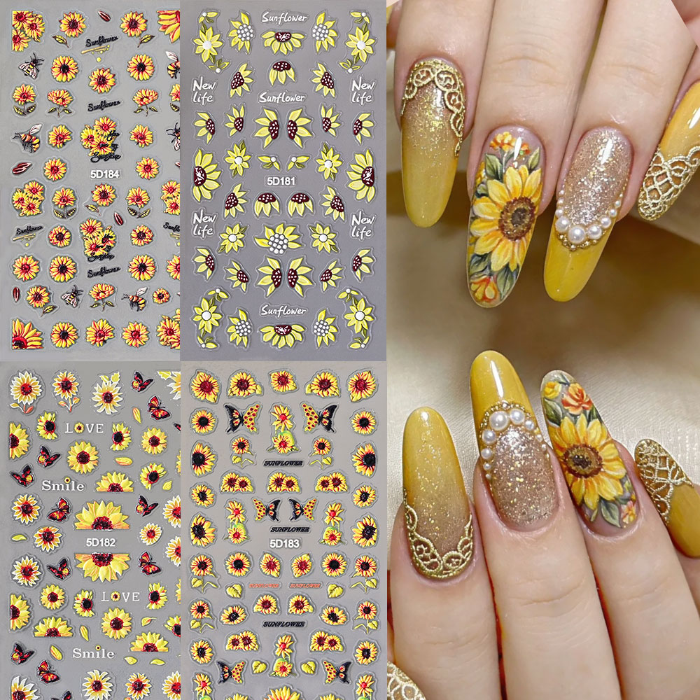 Nail Art Yellow - 1/4 szt. Naklejki na paznokcie 5D